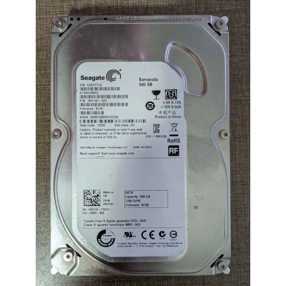 Seagate Barracuda 500GB 7200RPM SATA 3.5" HDD (ST500DM002) - Tested, Low Hours